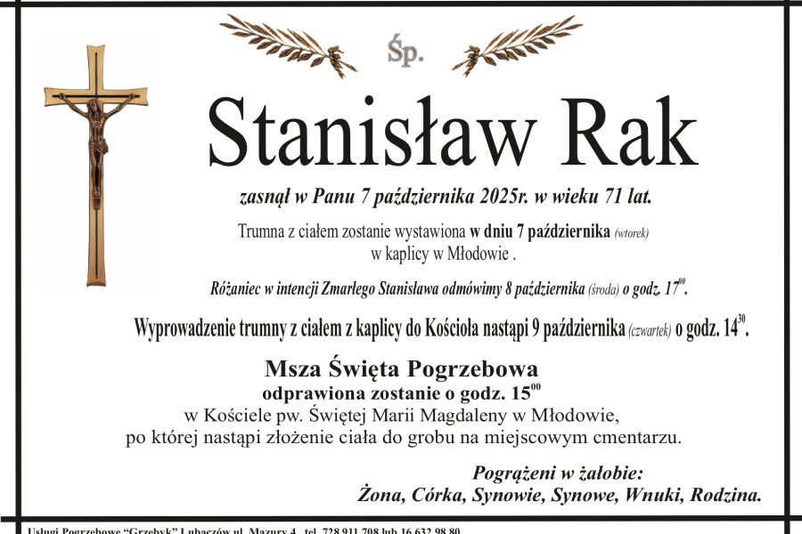 Zmarł Stanisław Rak [71 lat]